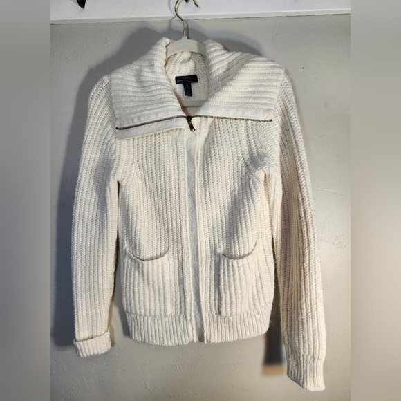 Ralph Lauren Cozy Boho Cream Zip-Up Sweater Cardigan Sz M - Picture 1 of 9